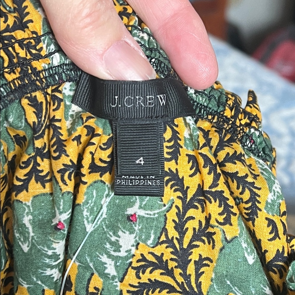 J. Crew Yellow & olive green elephant Patterned Women's Shirt